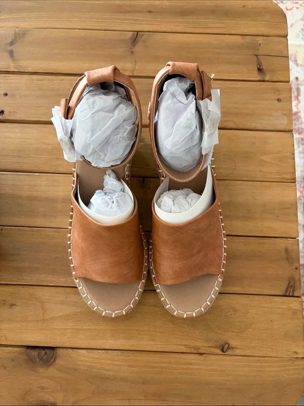 BEAST FASHION Cognac Brown Espadrille Wedge Sandals with Ankle Strap